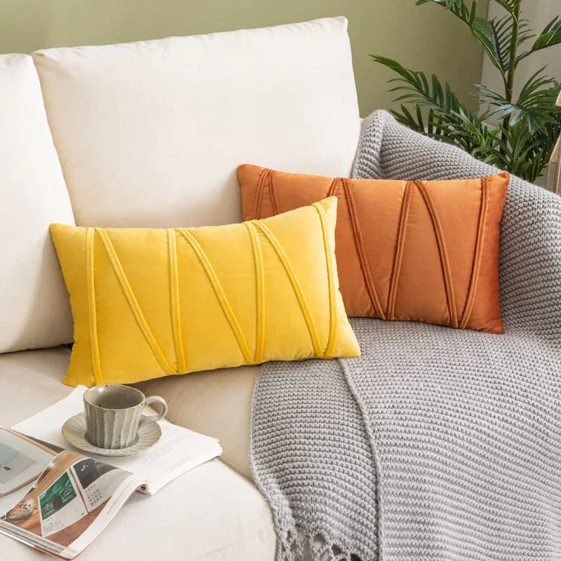 Orange Stripe Velvet Throw Pillow Cover