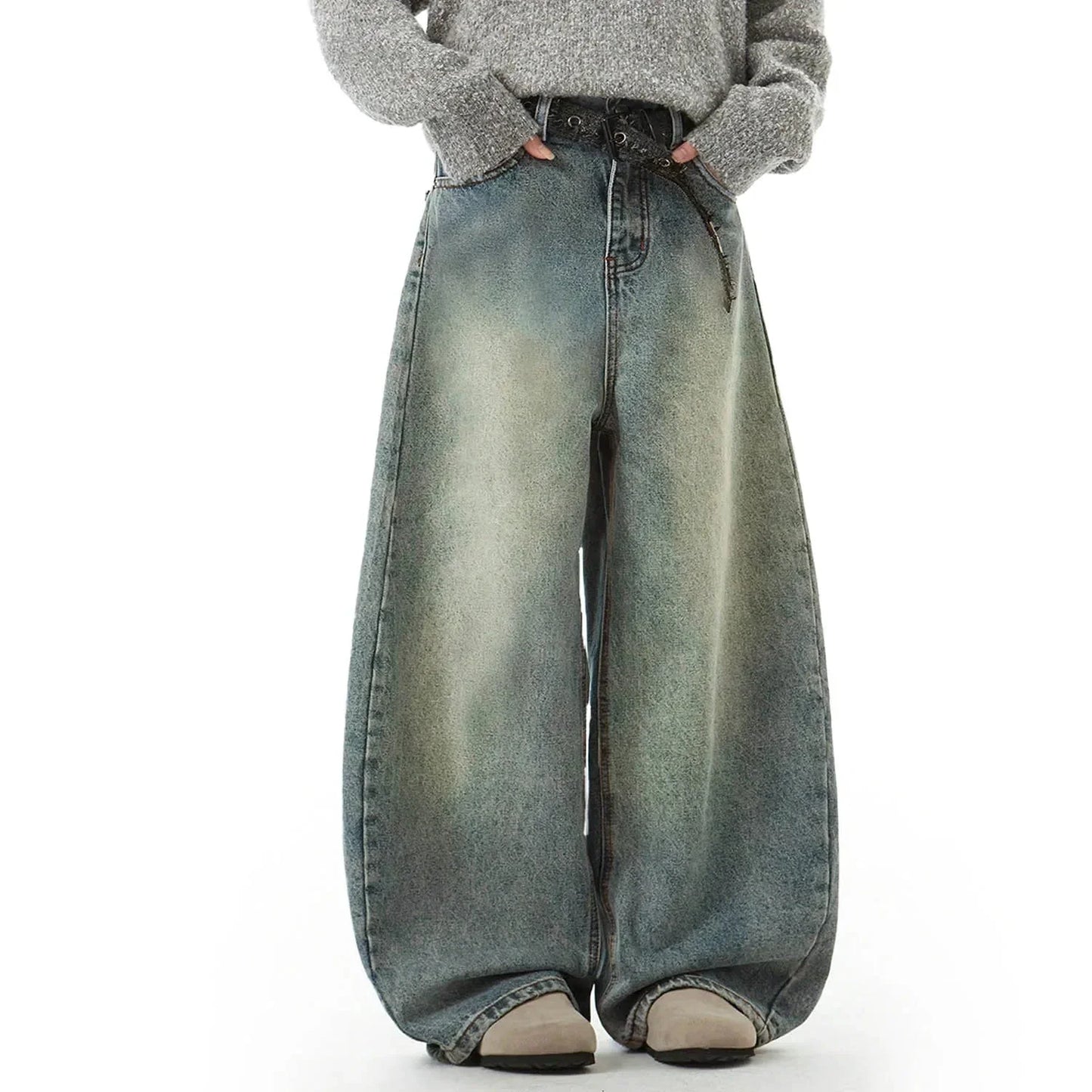 Faded Wide Leg Vintage Denim Jeans