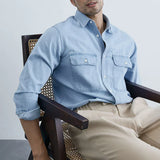 Casual Moisture-Wicking Long-Sleeve Denim Shirt