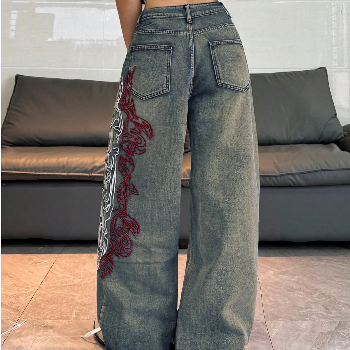 Y2K Spiral Washed Baggy Jeans