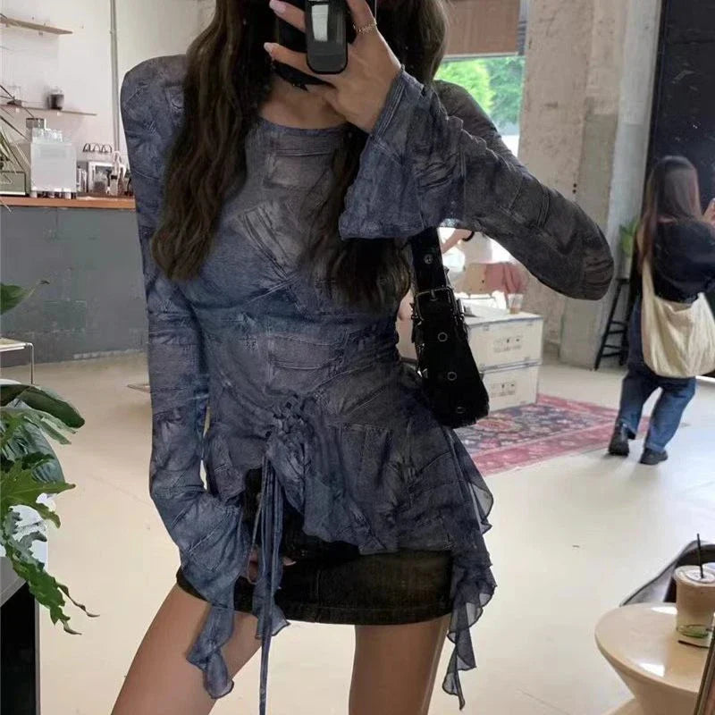 Grunge Vintage Hollow Out Blouses