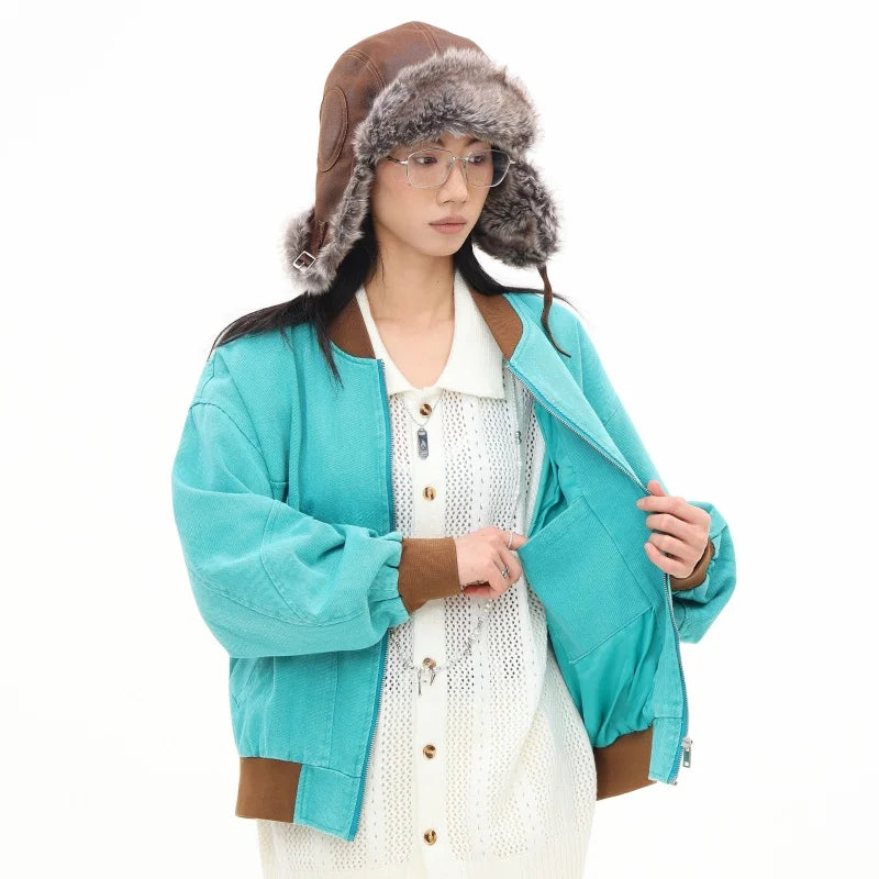 Bright Green Spliced Brown Varsity Jacket