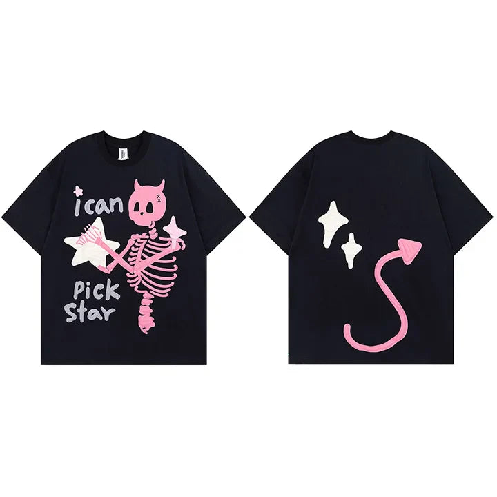 Y2K Skeleton I Can Pick Star T-shirt