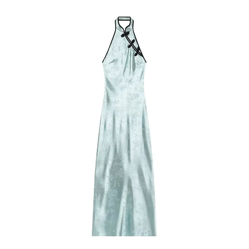 Halter Riviera Qipao Maxi Dress
