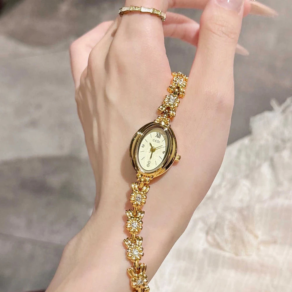 Elegant Oval Diamond Bracelet Wrist Watch