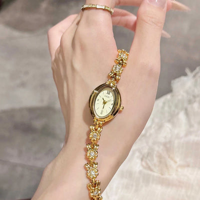 Elegant Oval Diamond Bracelet Wrist Watch