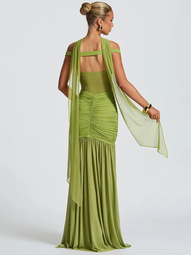 Elegantes gerafftes Maxi-Kleid aus Mesh