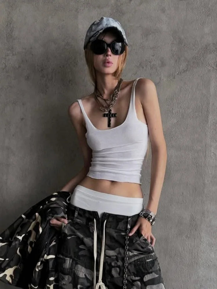 Y2k Sleeveless Cute White Crop Top