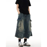 Vintage American Washed Workwear Blue Denim Jort