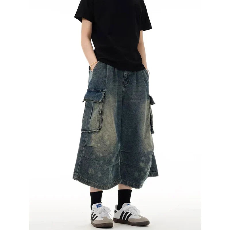 Vintage American Washed Workwear Blue Denim Jort