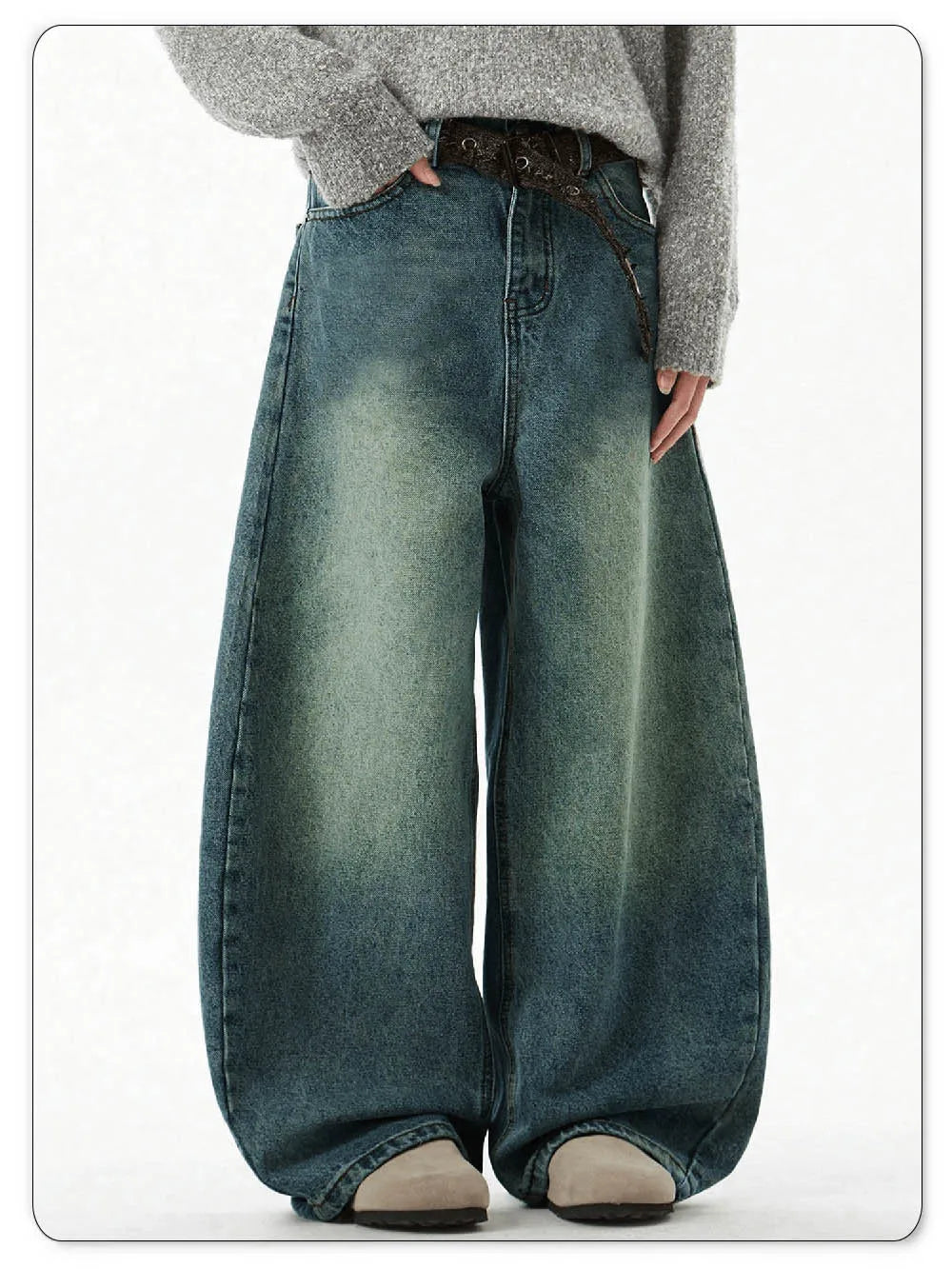 Y2K Trendy Faded Green Baggy Jeans