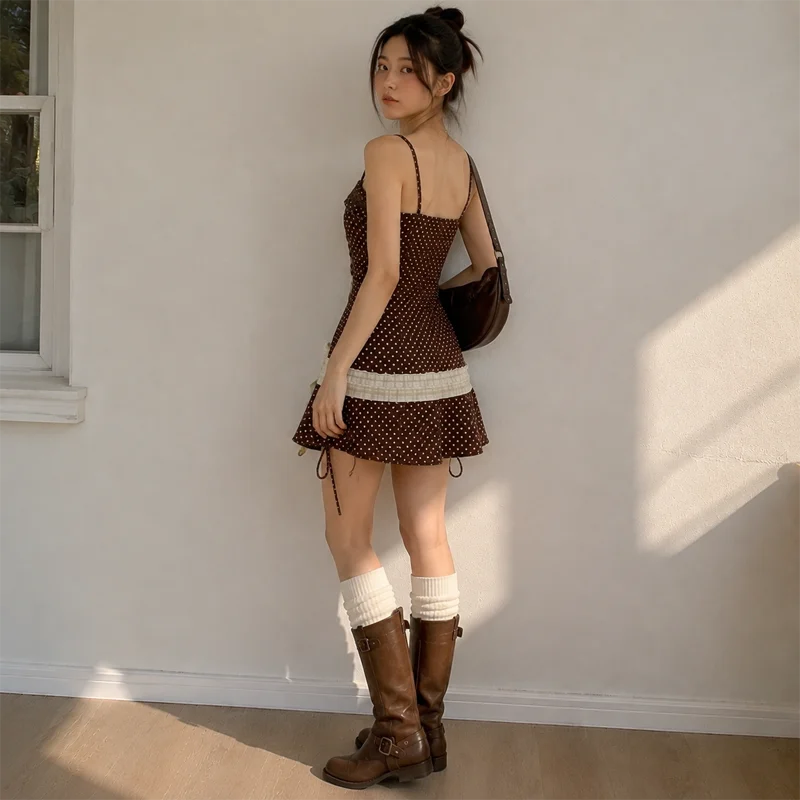 Dark Brown Polka Mini Dress