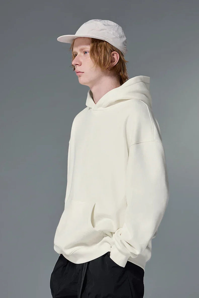 Einfacher Minimalistischer Fleece Hoodie in Uni-Farben