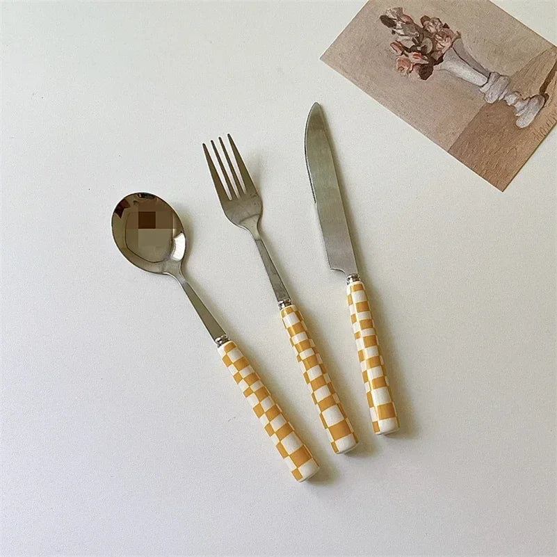 Retro Checkerboard Cutlery Set