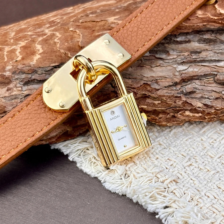 Edgy Padlock Dial Soft Strap Bold Watch for Women