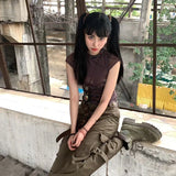 Camiseta con gráfico japonés vintage de encaje estilo Y2K