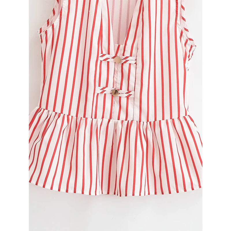 Women's Vertical Striped Sleeveless Blouse