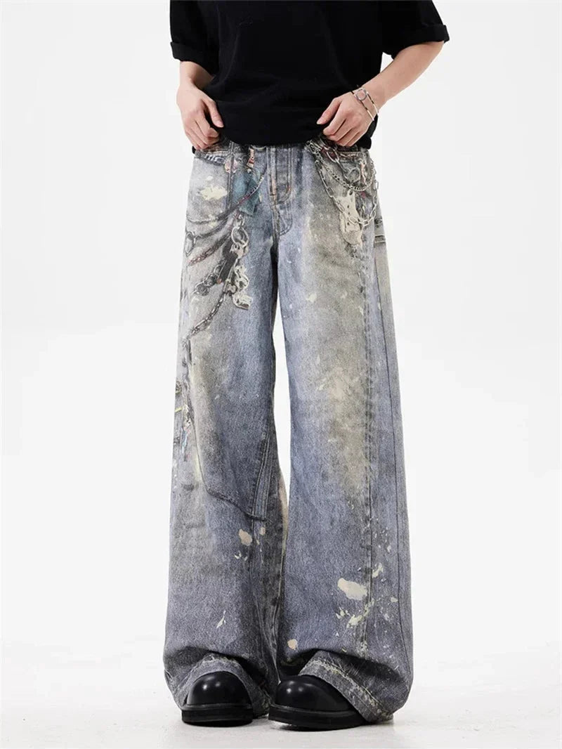 Jeans mit Ketten-Print, gerader Schnitt