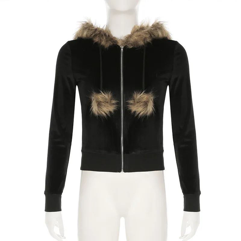 Gothic Soft Velvet Dark Zip-up Hoodie