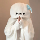 Cartoon Cute Seal Cat Hooded Blanket
