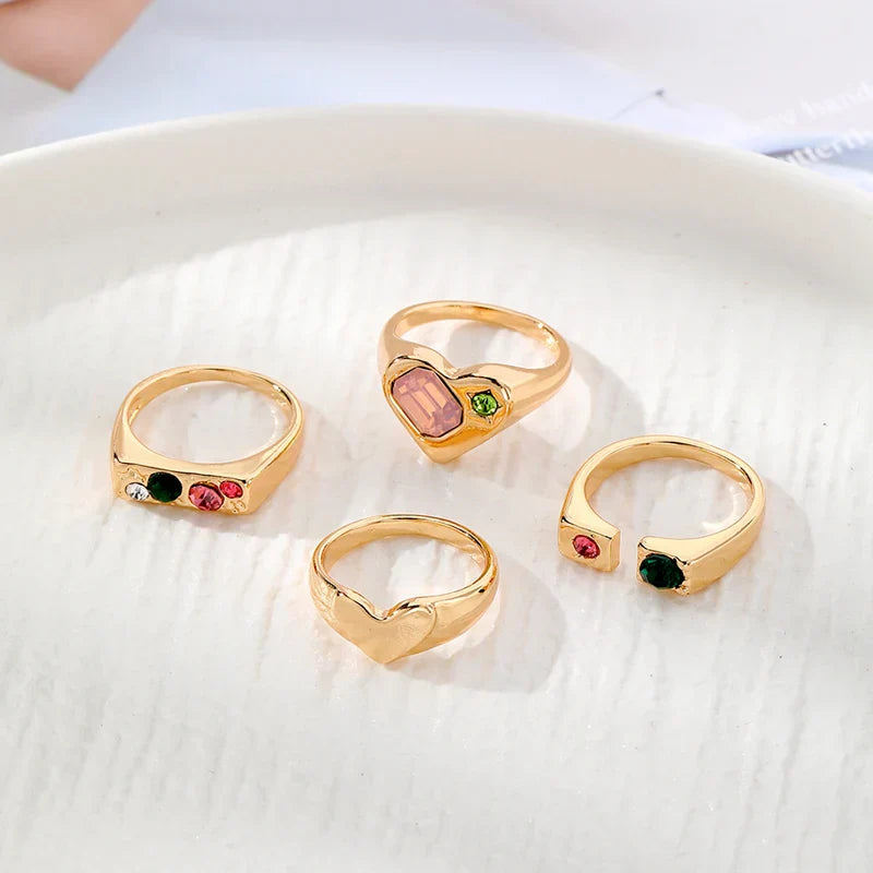 Y2K Gemstone Soft Heart Rings