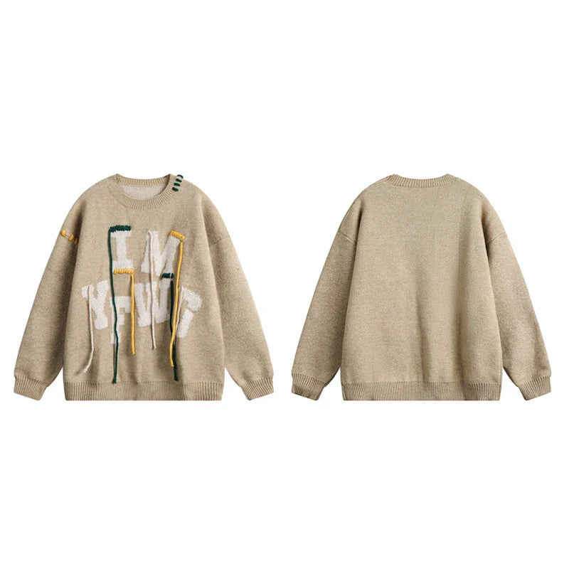 Oversize Alphabet Embroidery Knitted Sweater
