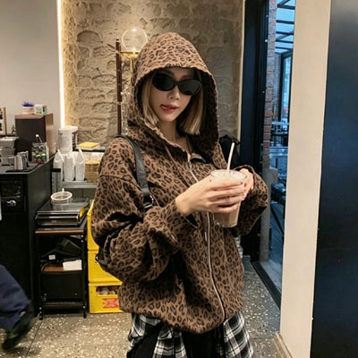 Y2K Leopard Oversized Hoodie