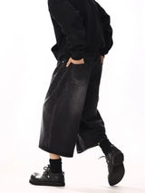 Black Plus Size Wide Leg Jorts