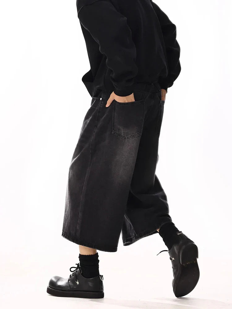 Black Plus Size Wide Leg Jorts