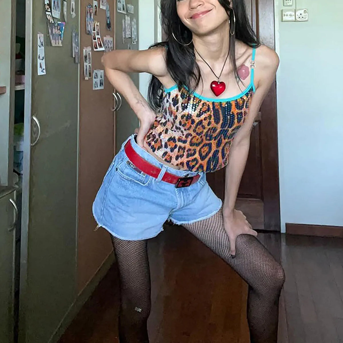 Y2K Sequin Leopard Crop Top