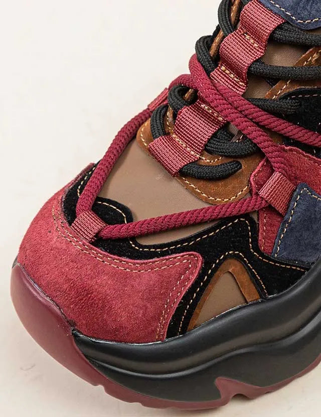 Chunky Leather Plush Color Block Sneakers