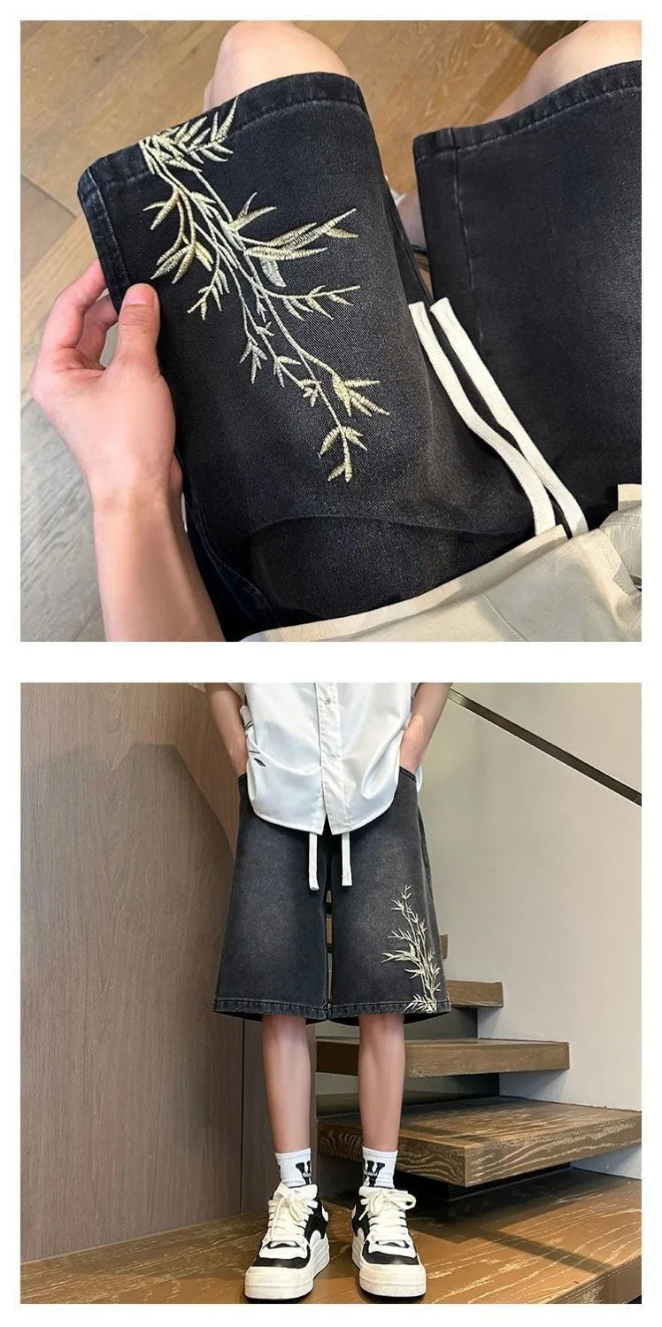 Y2K Floral Embroidered Denim Shorts