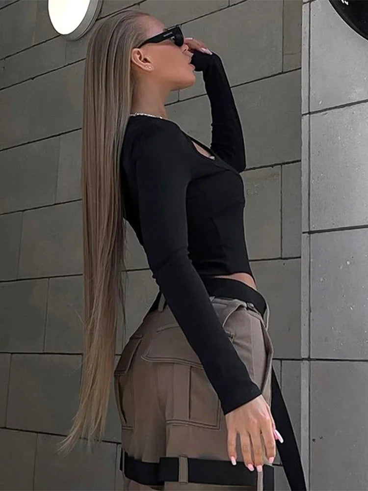 School Bags Buckle False Two Pieces Skinny Bodysuit