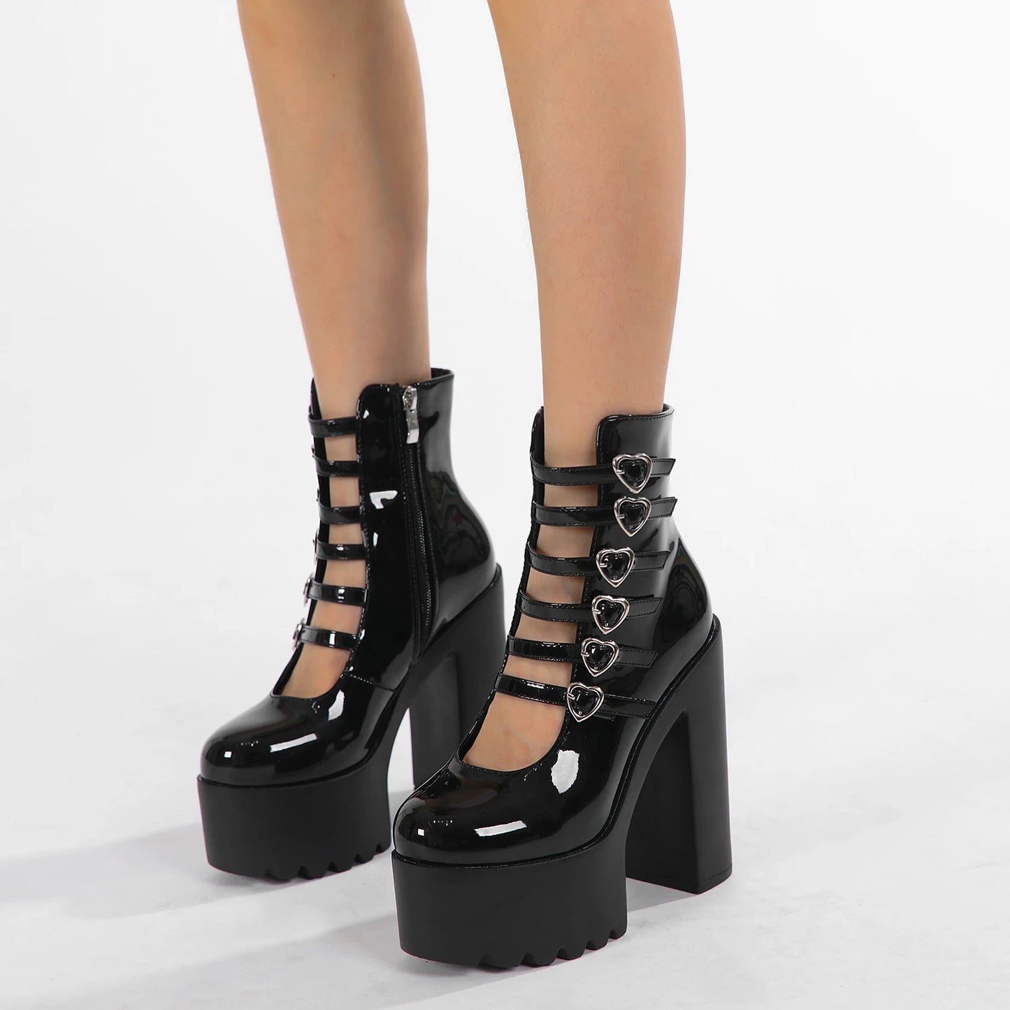 Multi Strap Platform Black Heels