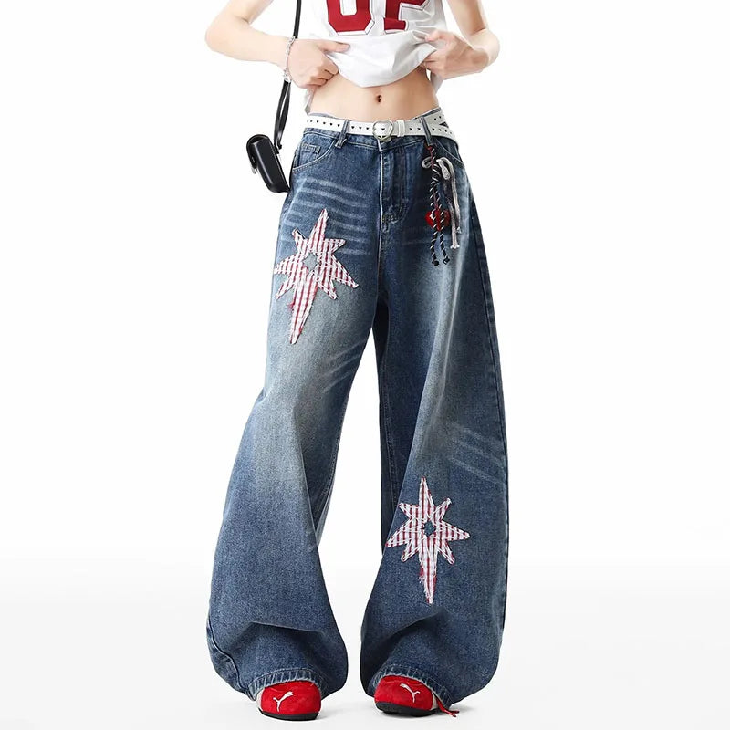 Dimensional star wide leg jeans