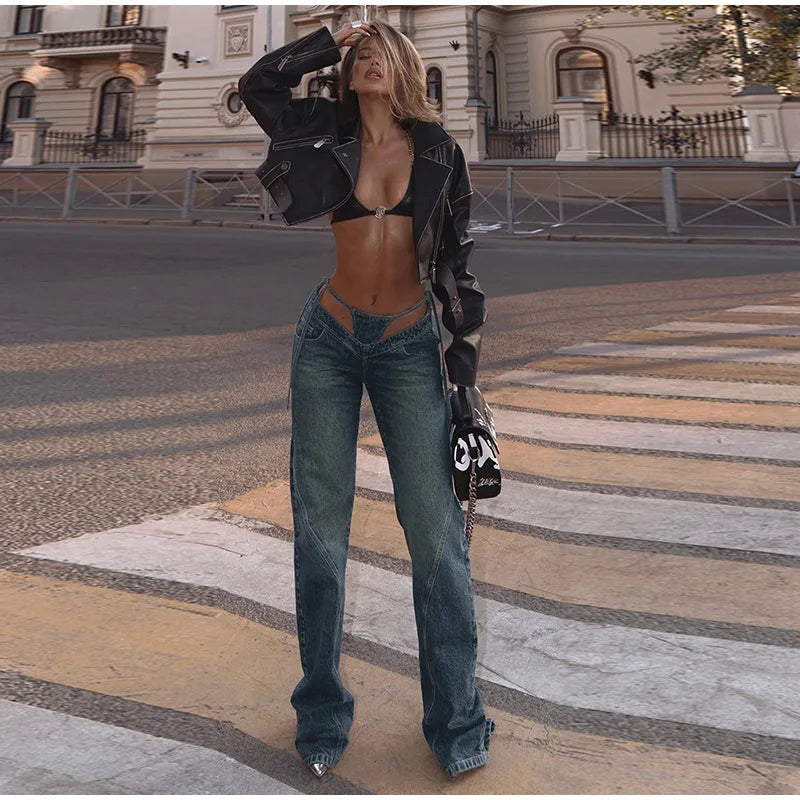 Baddie Cut Out Low Rise Jeans