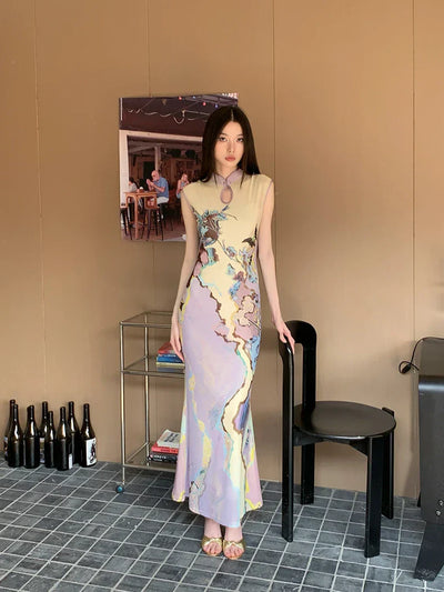 Maxikleid mit Blumenmuster und Cut-Outs im Vintage-Stil