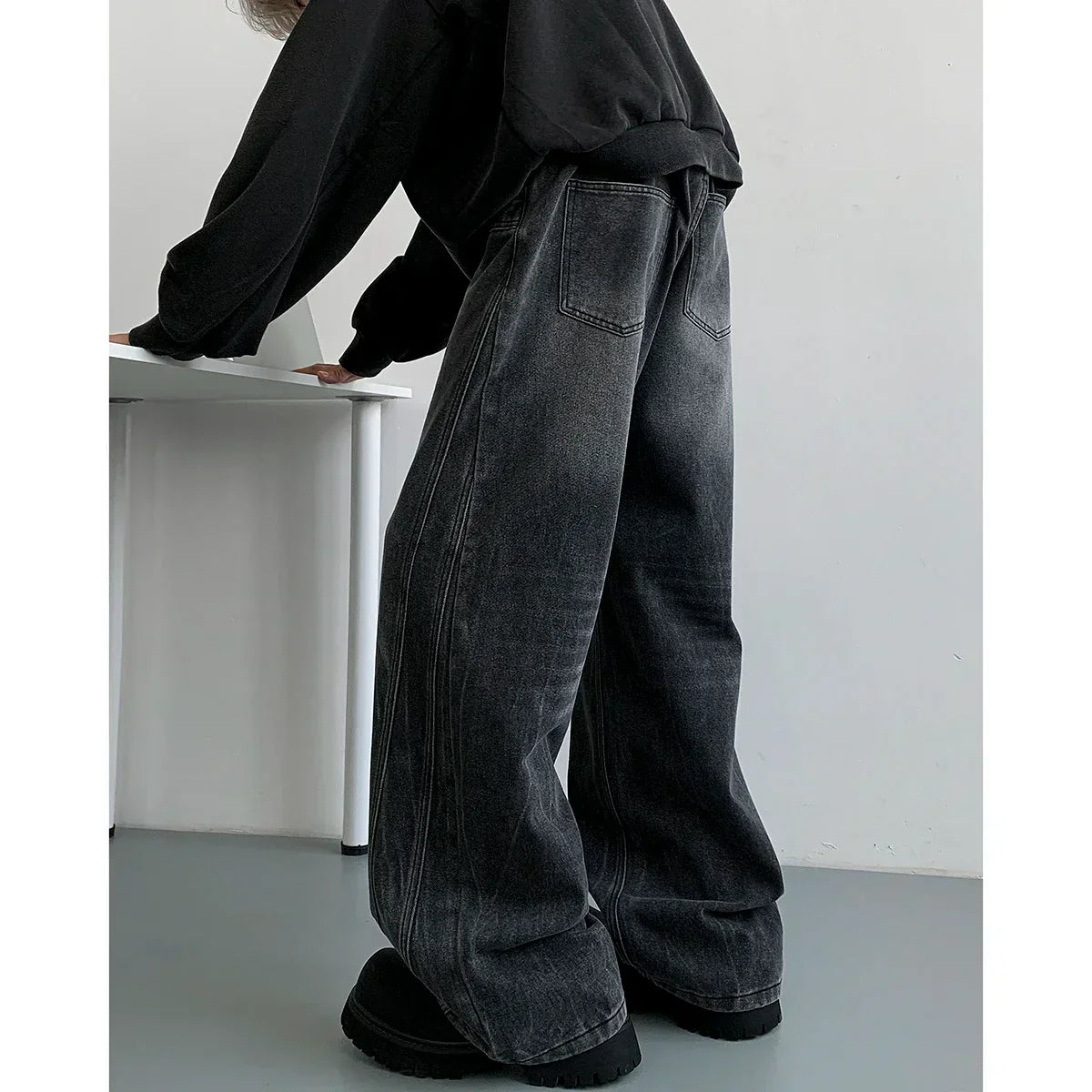 Blue Washed Wide Leg Denim Jeans