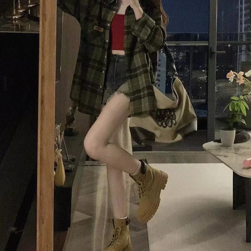 Vintage Oversize Green Plaid Shirt