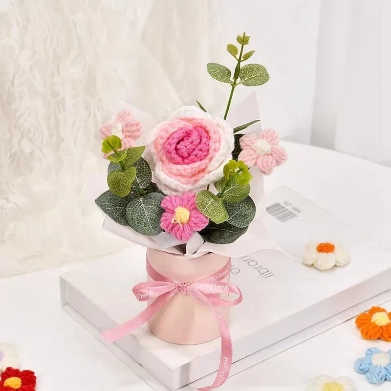 Ramo de flores de ganchillo vintage con flores de rosa