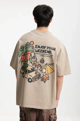 T-Shirt mit Berg-Print und Unifarbe