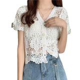 Y2K Handmade Crochet Knitted V-Neck Cardigan