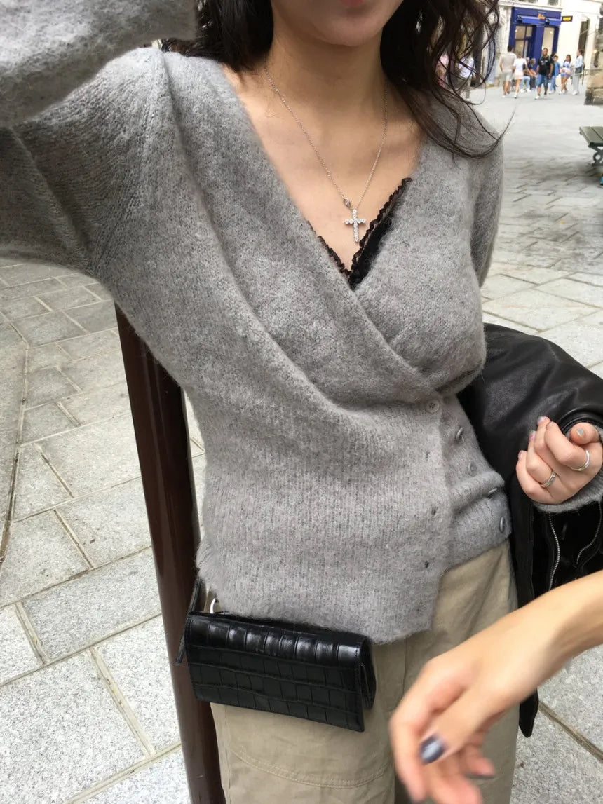 V-neck Wrap Knit Cardigan