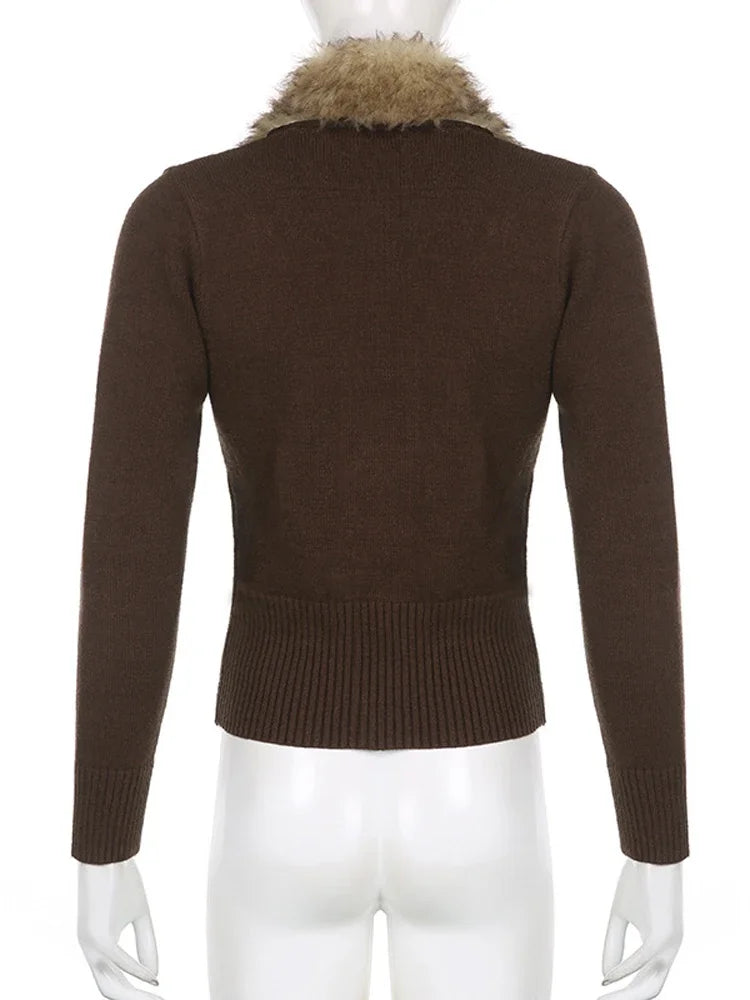 Y2K Fur Cropped Zip-up Cardigan