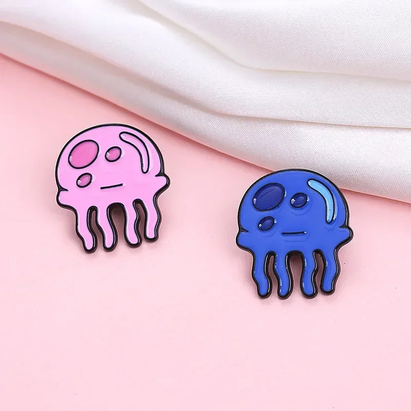 Blue Pink Jellyfish Animal Brooch