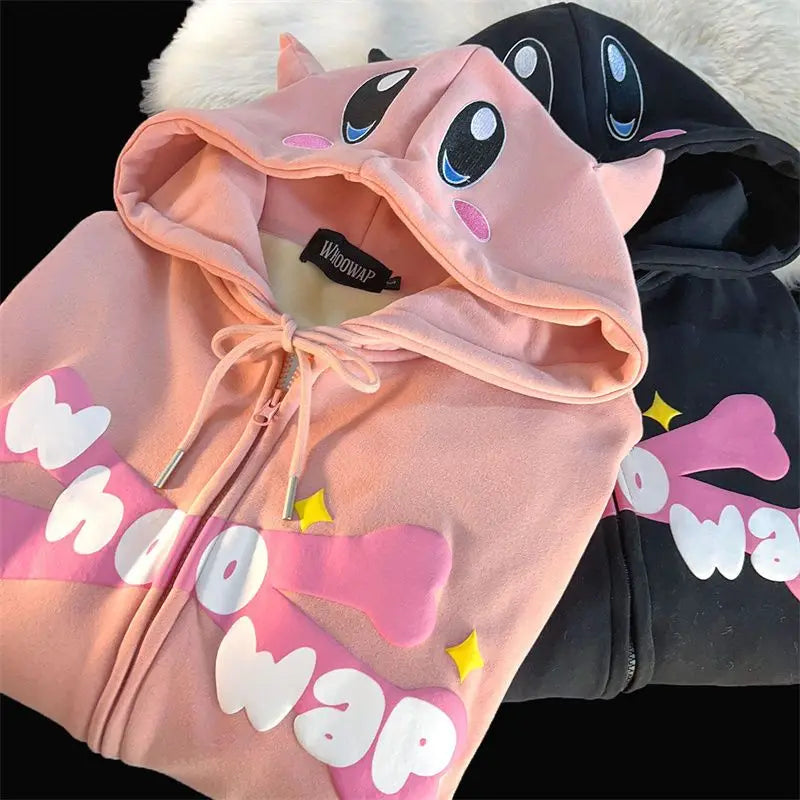 Devil Embroidery Japanese Sweet Loose hoodies