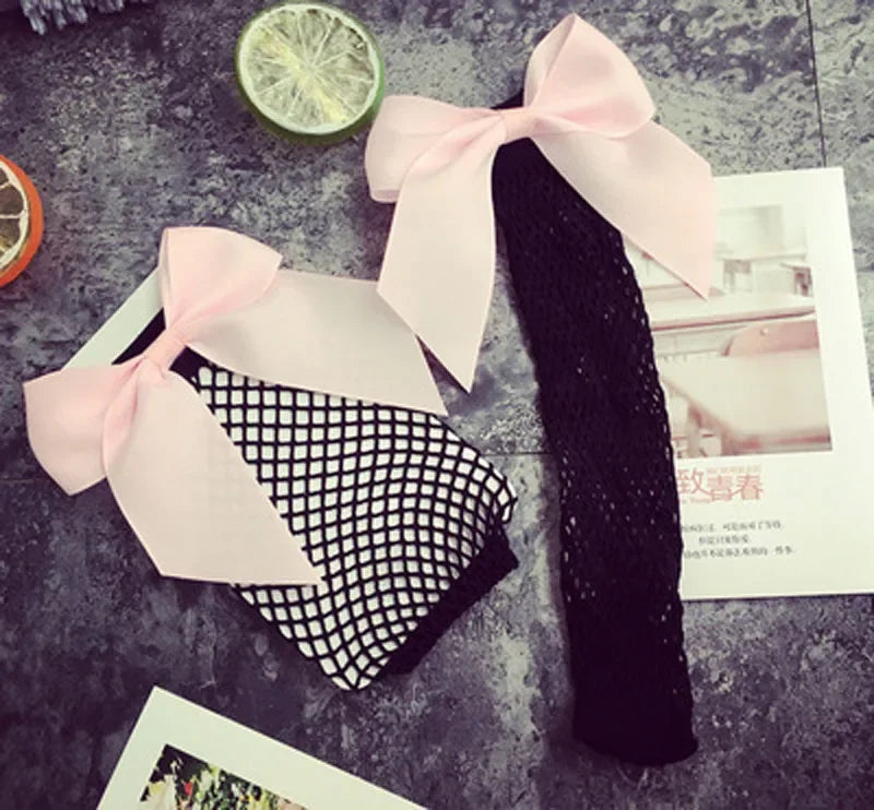 Ladies Fishnet Socks Heel With Bow Pearls Funny Breathable Socks