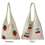 Vintage Strawberry Cherry Pattern Crochet Tote Bag