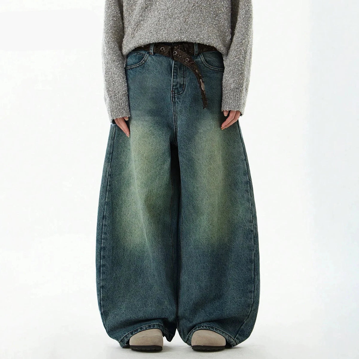 Y2K Trendy Faded Green Baggy Jeans