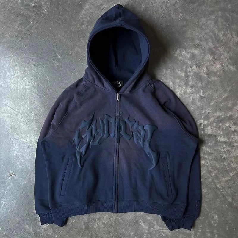 Y2K Letter Print Zip Vintage Hoodie